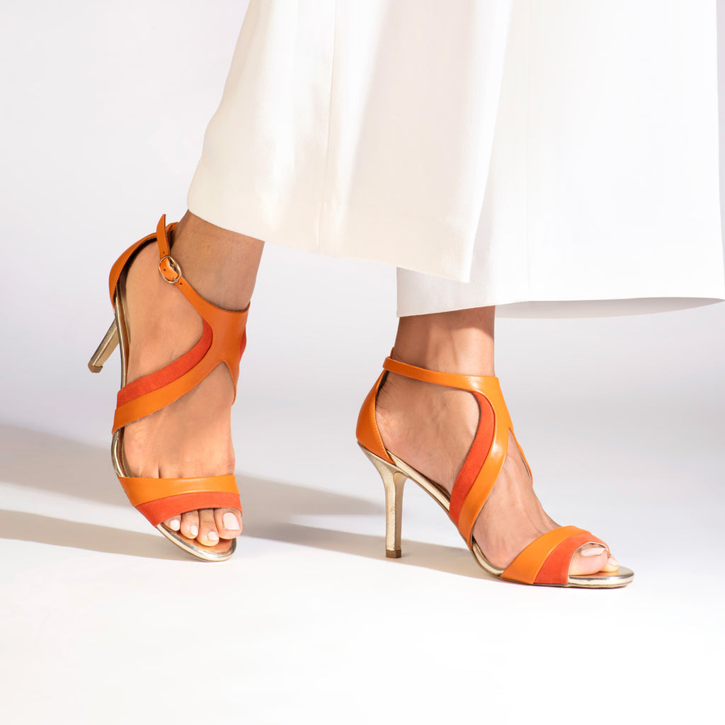 Orange peep cheap toe heels