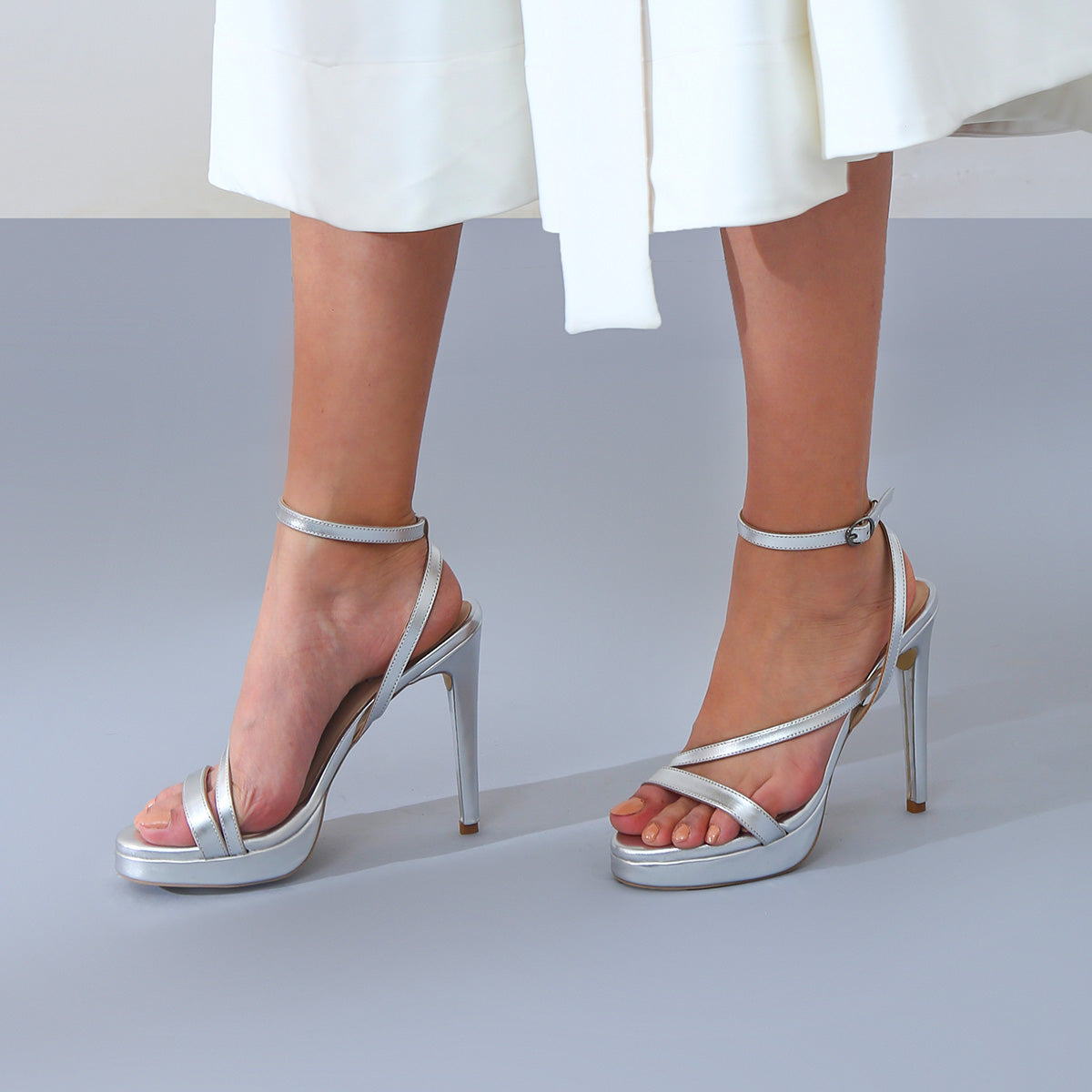 Silver high outlet heel strappy sandals